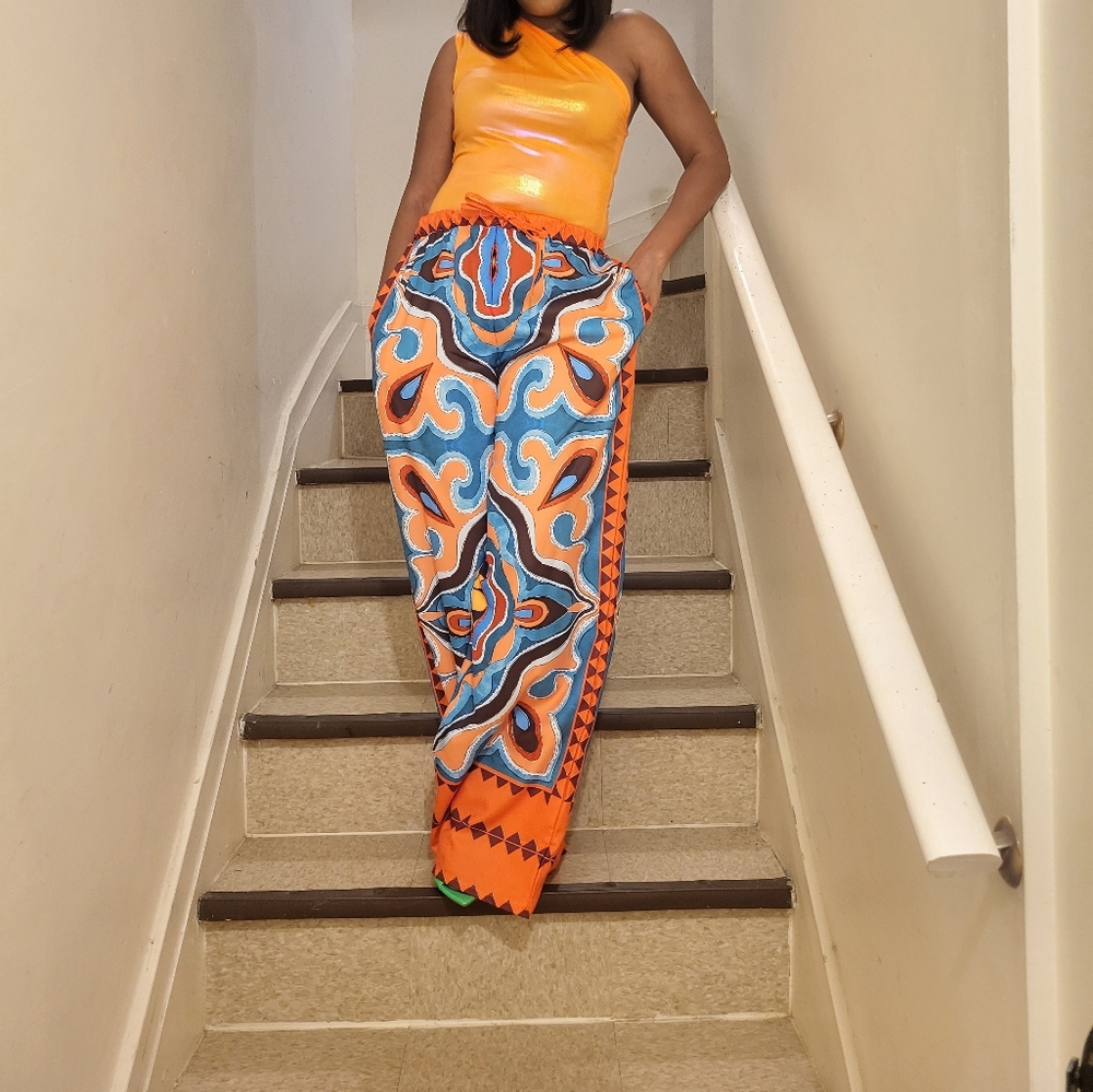 Vibrant Orange and Blue Maxi Dress